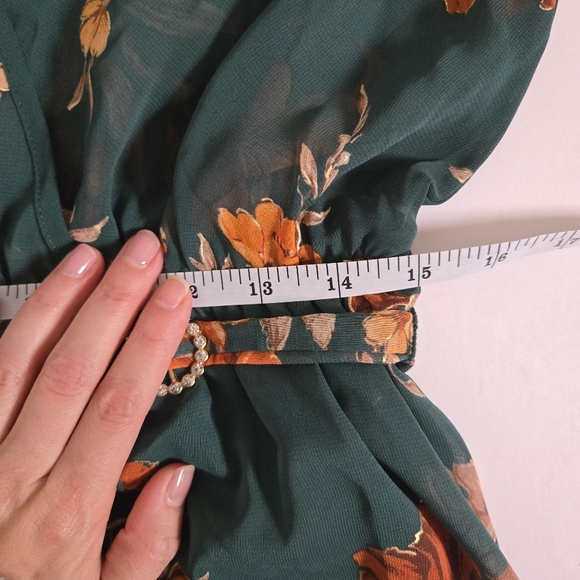 Alexa B Nites chiffon green orange floral flutter sleeve maxi dress 12P - Picture 10 of 12